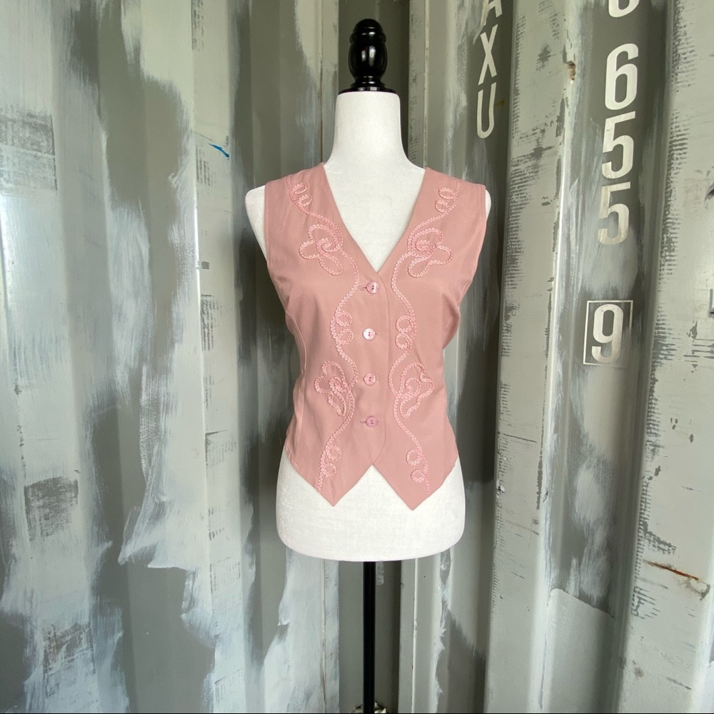 VTG Tribal Vintage Dusky Pink Embroidered Vest & Pants - Picture 2 of 14